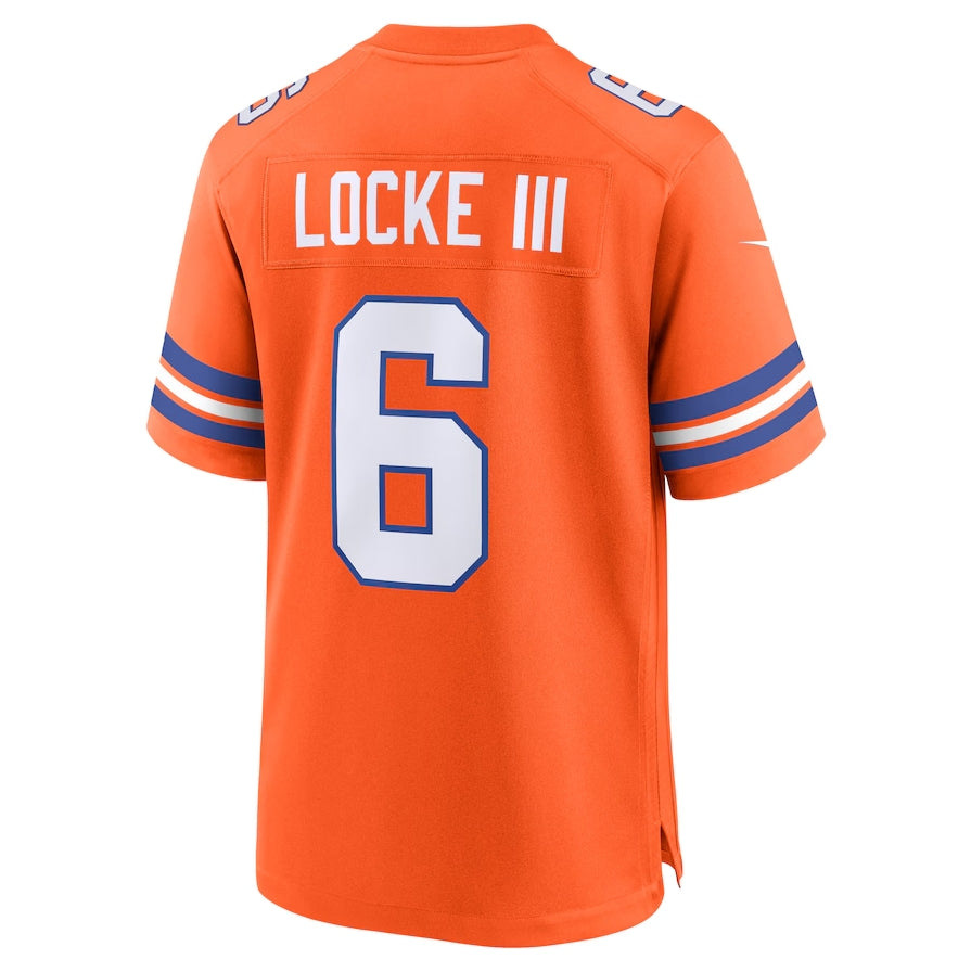 D.Broncos #6 P.J. Locke III Orange Mile High Collection 1977 Throwback Player Game Football Jerseys football jersey product view 1