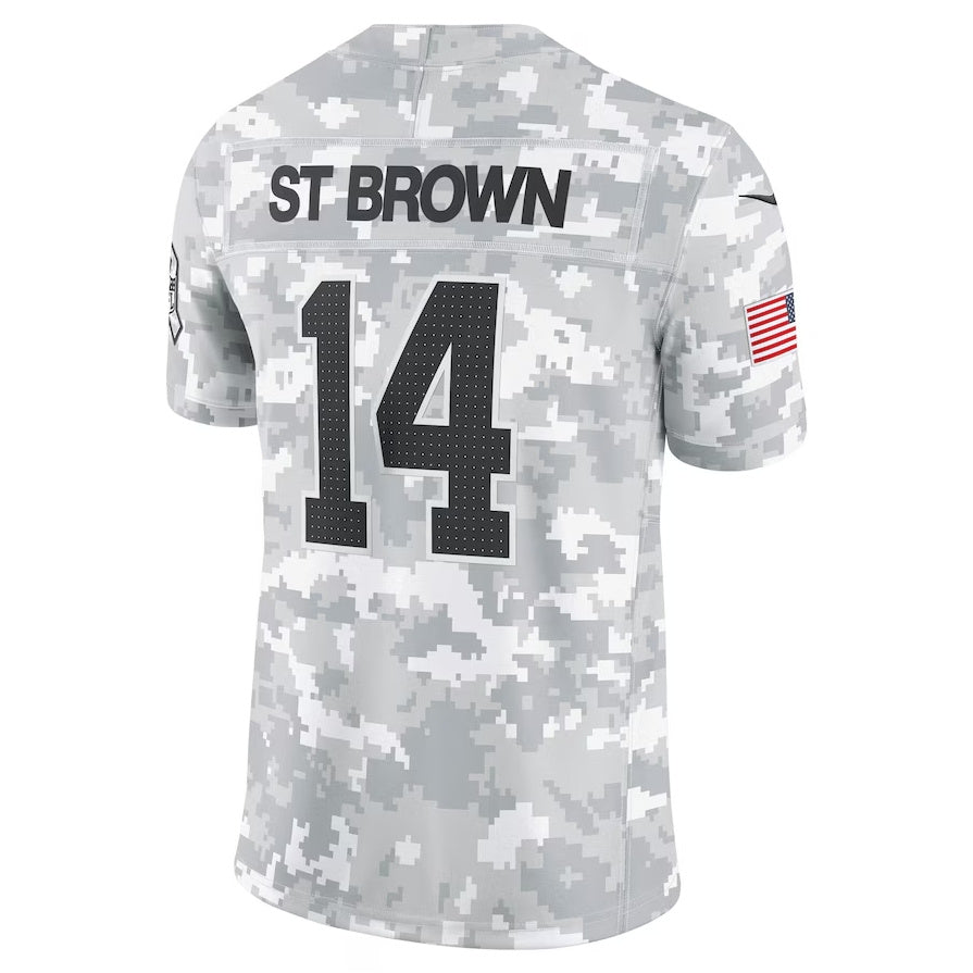 D.Lions #14 Amon-Ra St. Brown Player Arctic Camo Salute to Service Limited Stitched American Football Jerseys football jersey product view 1