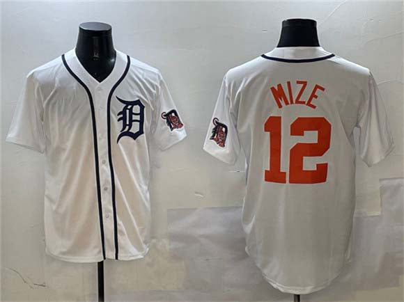 Detroit Tigers #12 Casey Mize White With Patch Cool Base Stitched Baseball Jersey baseball jersey product view 1