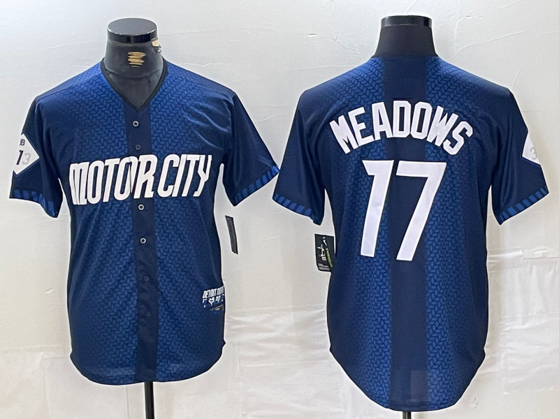 Detroit Tigers #17 Parker Meadows Navy 2024 City Connect Cool Base Limited Stitched Baseball Jersey baseball jersey product view 1