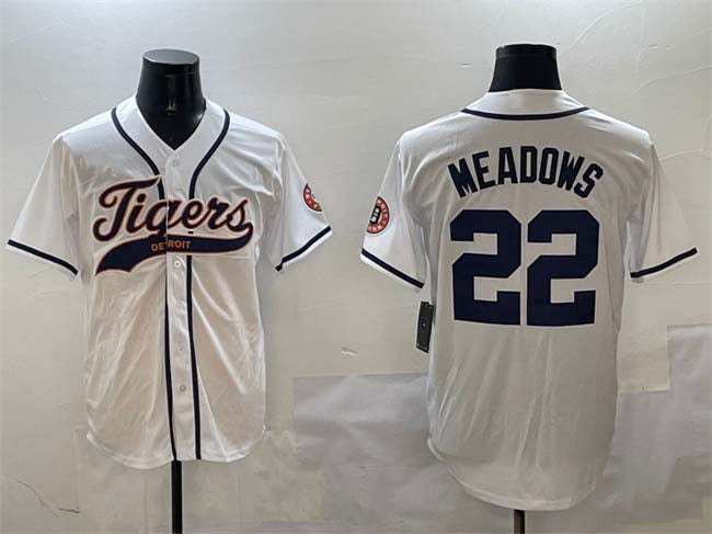 Detroit Tigers #22 Parker Meadows White With Patch Cool Base Stitched Baseball Jersey baseball jersey product view 1