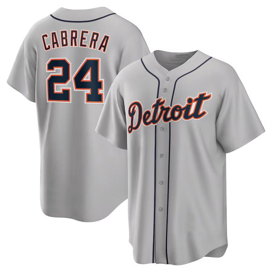 Detroit Tigers #24 Miguel Cabrera Road Replica Player Name Jersey - Gray Stitched Baseball Jersey baseball jersey product view 1