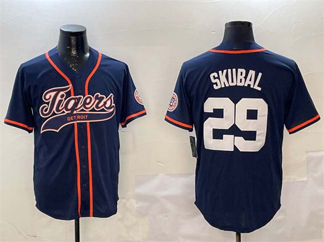 Detroit Tigers #29 Tarik Skubal Navy With Patch Cool Base Stitched Baseball Jersey baseball jersey product view 1