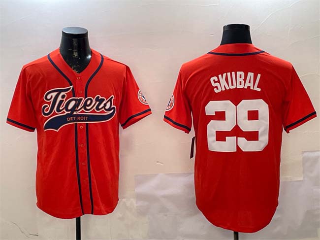 Detroit Tigers #29 Tarik Skubal Orange With Patch Cool Base Stitched Baseball Jersey baseball jersey product view 1