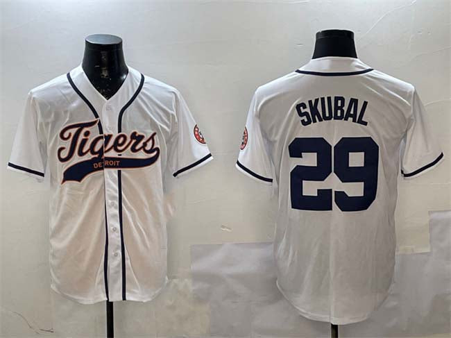 Detroit Tigers #29 Tarik Skubal White With Patch Cool Base Stitched Baseball Jersey baseball jersey product view 1