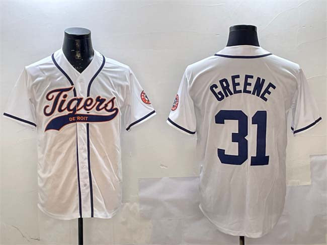 Detroit Tigers #31 Riley Greene White With Patch Cool Base Stitched Baseball Jersey baseball jersey product view 1