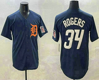 Detroit Tigers #34 Jake Rogers Navy Alternate With Patch Cool Base Stitched Baseball Jerseys baseball jersey product view 1