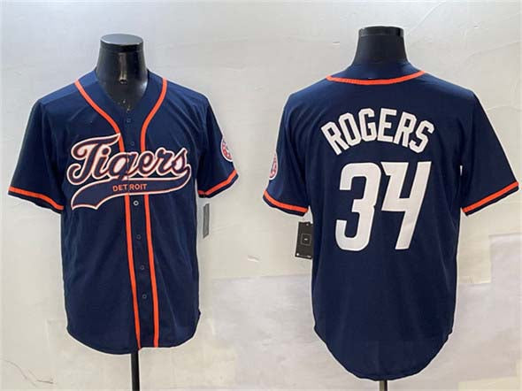 Detroit Tigers #34 Jake Rogers Navy With Patch Cool Base Stitched Baseball Jersey baseball jersey product view 1