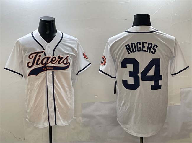 Detroit Tigers #34 Jake Rogers White With Patch Cool Base Stitched Baseball Jersey baseball jersey product view 1