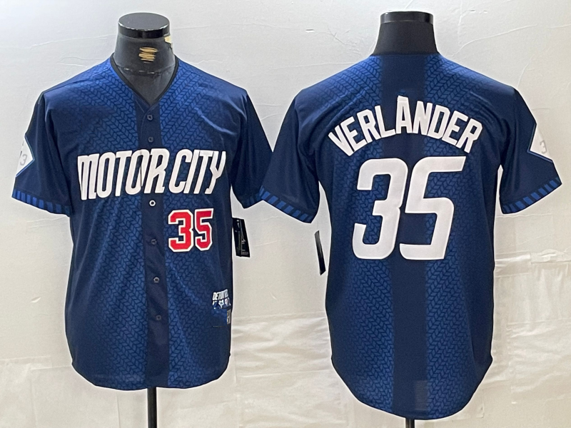 Detroit Tigers #35 Justin Verlander Number Navy 2024 City Connect Cool Base Limited Stitched Baseball Jersey baseball jersey product view 1