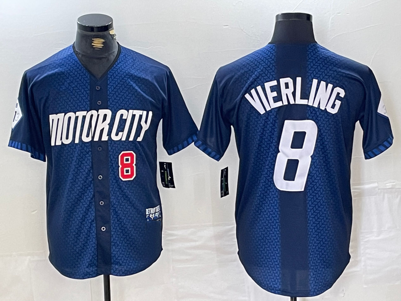 Detroit Tigers #8 Matt Vierling Number Navy 2024 City Connect Cool Base Limited Stitched Baseball Jersey baseball jersey product view 1