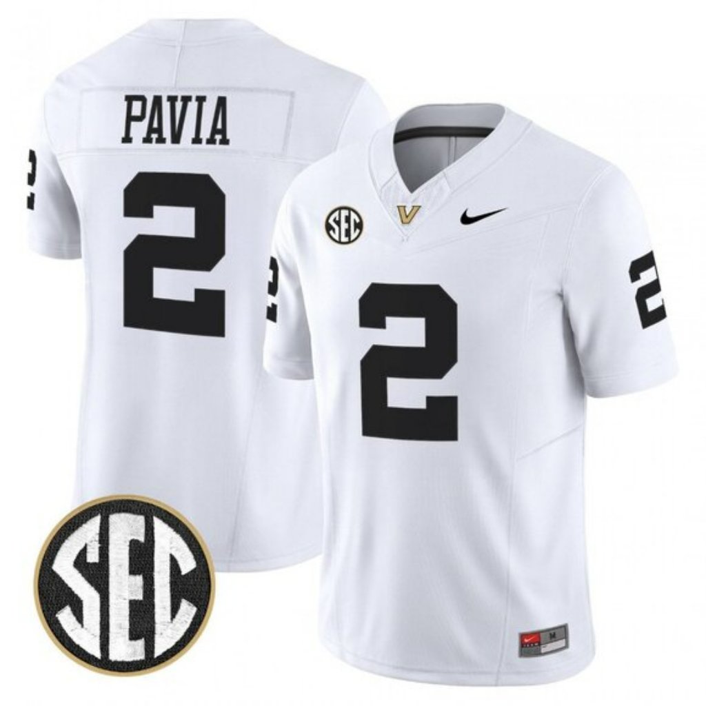 Diego Pavia Vanderbilt Commodores Jersey - White sports jersey product view 1