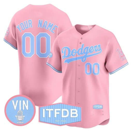Custom Los Angeles Dodgers Vin ITFDB Patch Bubblegum Pink Vapor Premier Limited ¨C All Stitched Baseball Jersey baseball jersey product view 1