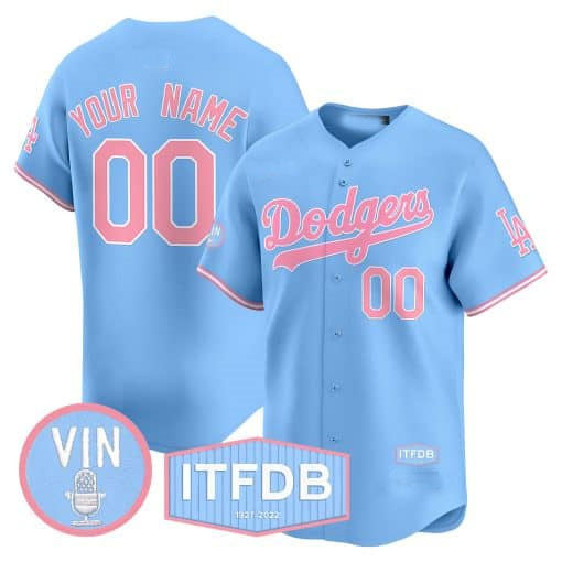 Custom Los Angeles Dodgers Vin ITFDB Patch Bubblegum Pink Vapor Premier Limited ¨C All Stitched Baseball Jersey baseball jersey product view 2