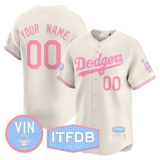 Custom Los Angeles Dodgers Vin ITFDB Patch Bubblegum Pink Vapor Premier Limited ¨C All Stitched Baseball Jersey baseball jersey product view 3