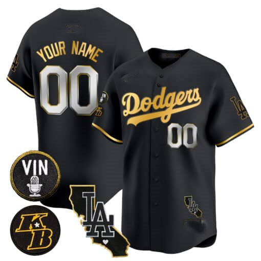 Custom Los Angeles Dodgers Vin Patch & Kobe Bryant Gold Trim Vapor Premier Limited V2 ¨C All Stitched Baseball Jersey baseball jersey product view 1