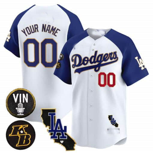 Custom Los Angeles Dodgers Vin Patch & Kobe Bryant Gold Trim Vapor Premier Limited V2 ¨C All Stitched Baseball Jersey baseball jersey product view 3