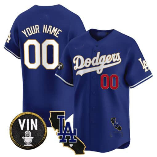 Custom Los Angeles Dodgers Vin & California Patch Gold Trim Vapor Premier Limited ¨C All Stitched Baseball Jersey baseball jersey product view 1