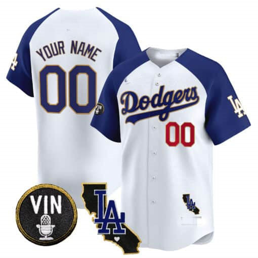 Custom Los Angeles Dodgers Vin & California Patch Gold Trim Vapor Premier Limited ¨C All Stitched Baseball Jersey baseball jersey product view 2