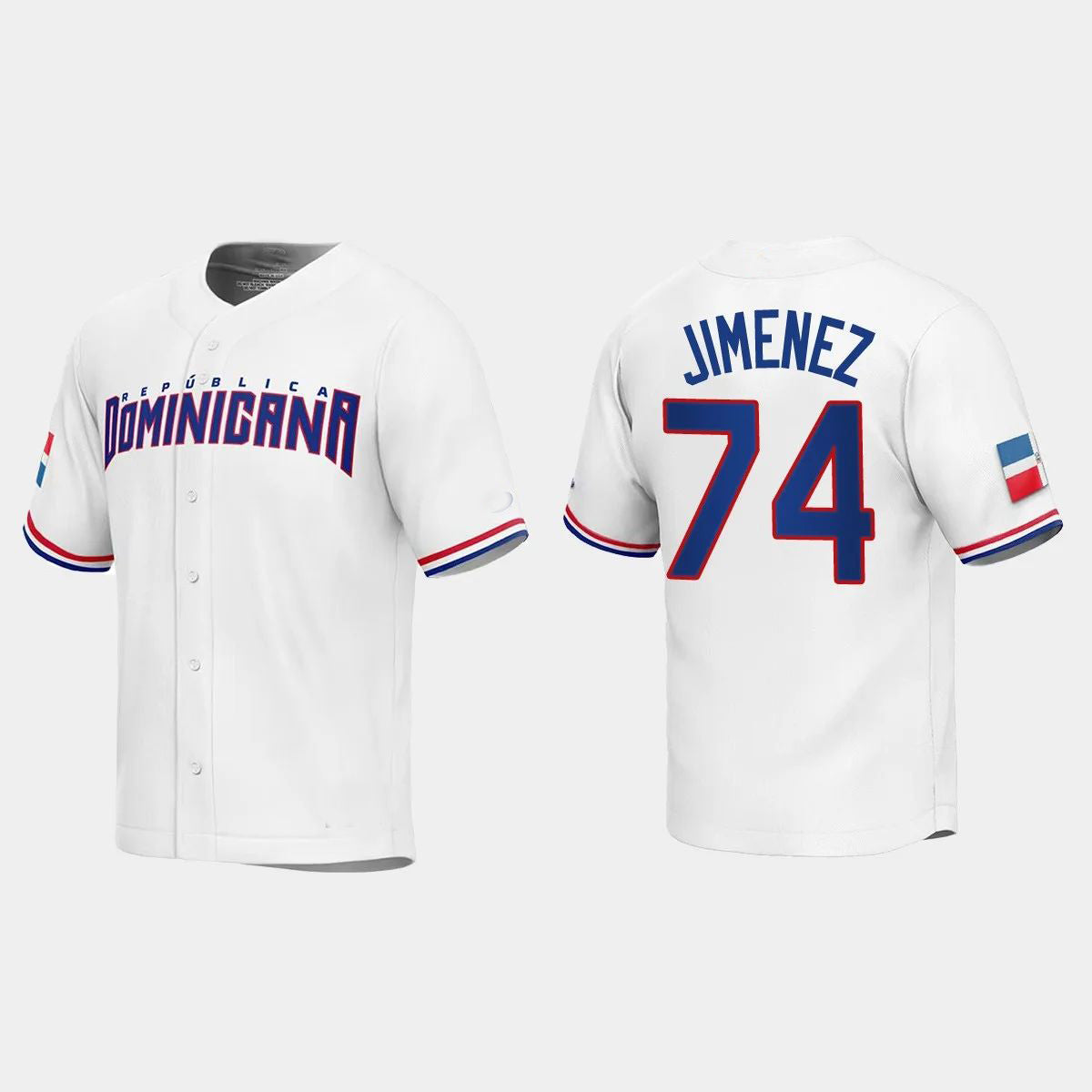 #74 ELOY JIMENEZ DOMINICAN REPUBLIC BASEBALL 2023 WORLD BASEBALL CLASSIC REPLICA JERSEY ¨C WHITE Stitches Baseball Jerseys baseball jersey product view 1