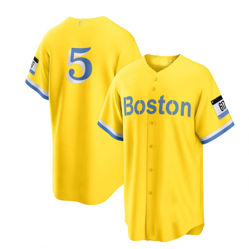 Boston Red Sox Road #5 Enrique Hernandez City Connect Replica Player Jersey - Gold Light Blue Baseball Jerseys baseball jersey product view 1