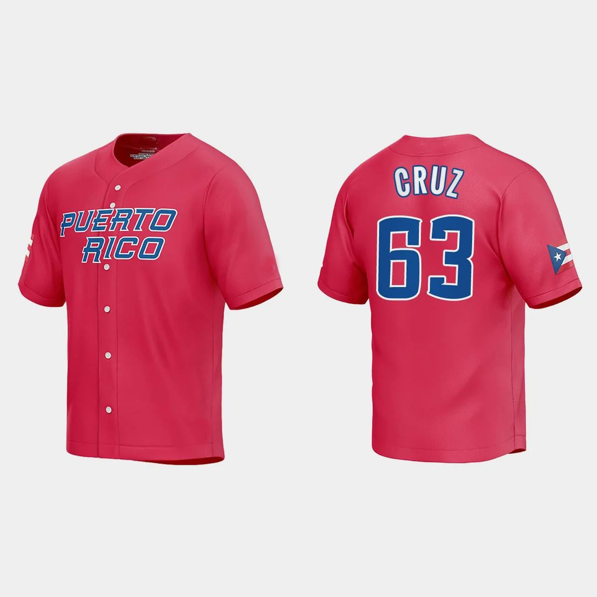 #63 FERNANDO CRUZ PUERTO RICO BASEBALL 2023 WORLD BASEBALL CLASSIC JERSEY ¨C RED Stitches Baseball Jerseys baseball jersey product view 1