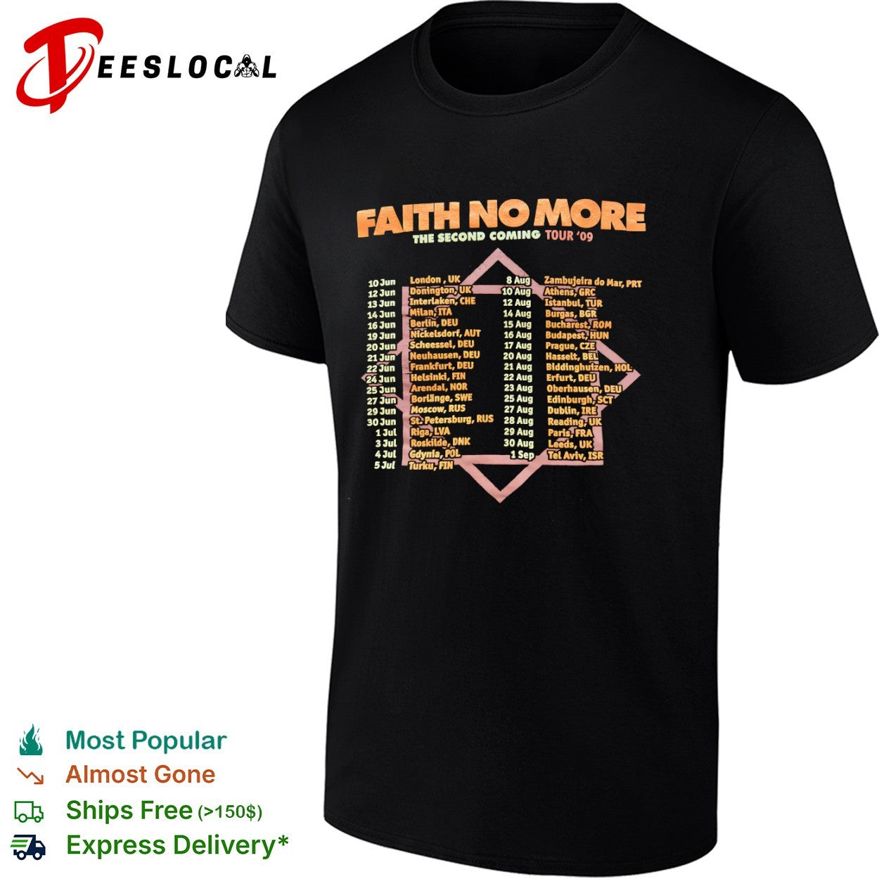 Faith No More The Second Coming Tour 09 European - Adult & Kids T-Shirts, Sweatshirts & Hoodies apparel design preview 1