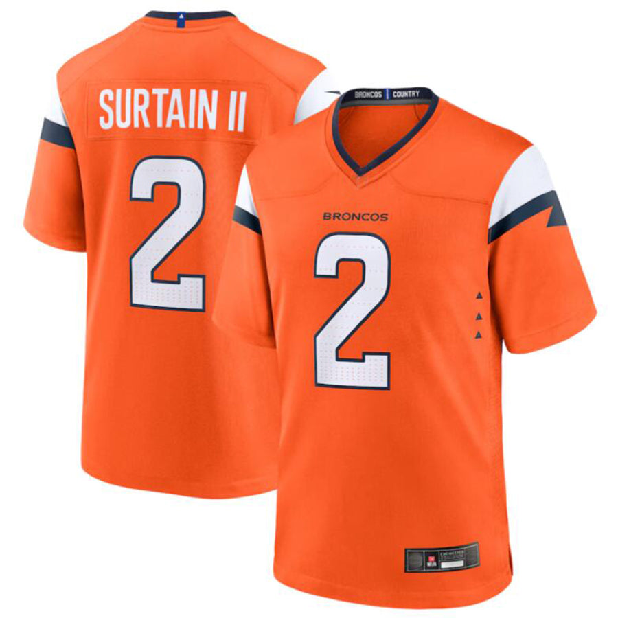 D.Broncos #2 Patrick Surtain II Player Orange Game Jersey Stitched Football Jerseys football jersey product view 2