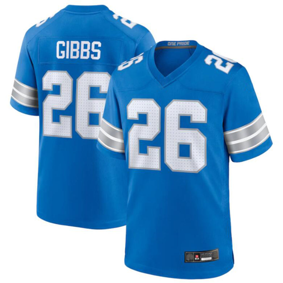 D.Lions #26 Jahmyr Gibbs Player Blue Game Football Jerseys football jersey product view 2