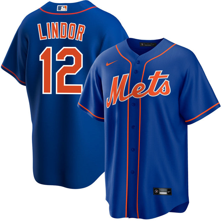 Francisco Lindor New York Mets Alternate Player Jersey - Royal baseball jersey product view 1