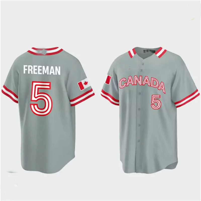 #5 Freddie Freeman Canada 2023 World Baseball Classic Jersey ¨C Grey Stitches Baseball Jerseys baseball jersey product view 1