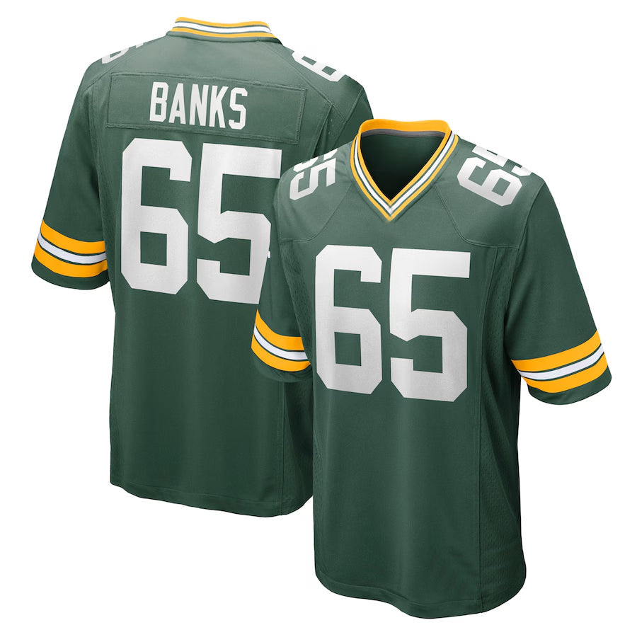 GB.Packers #65 Aaron Banks Player Green Home Game Football Jerseys football jersey product view 2