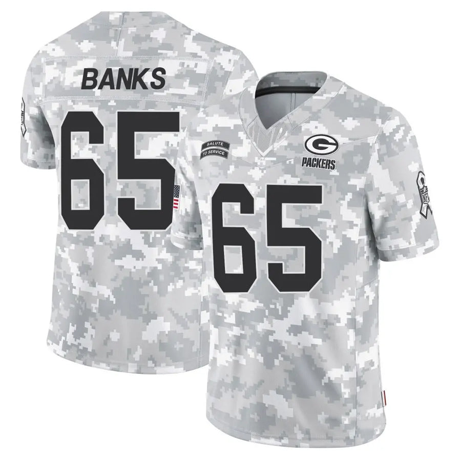 GB.Packers #65 Aaron Banks Player Limited Arctic Camo Salute to Service Football Jerseys football jersey product view 1