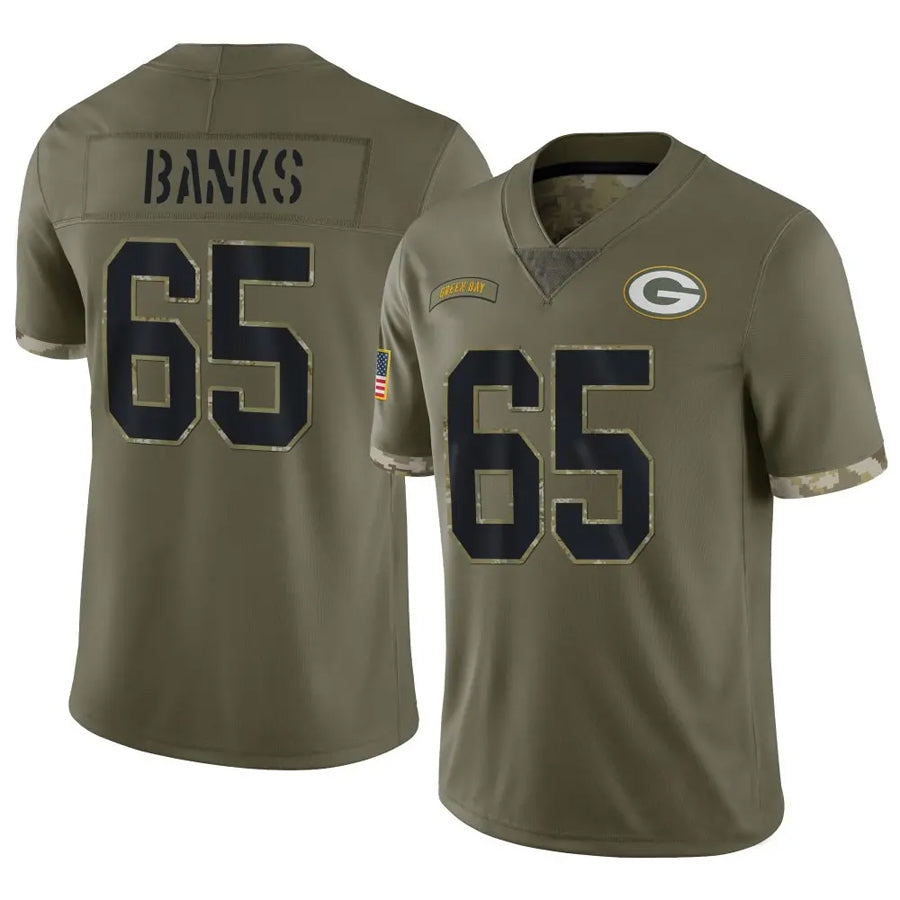 GB.Packers #65 Aaron Banks Player Salute To Service Olive Football Jerseys football jersey product view 1