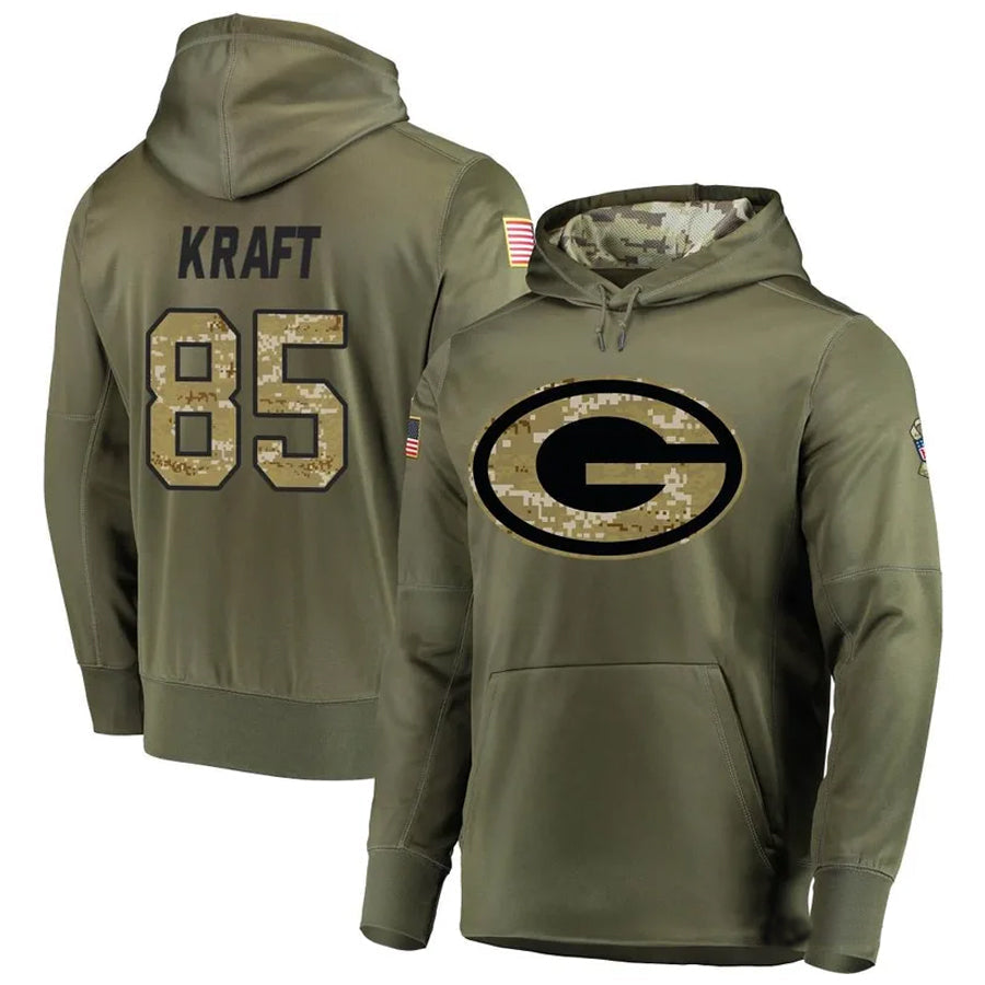 GB.Packers #85 Tucker Kraft Player Olive Salute to Service Pullover Hoodie Game Football Jerseys football jersey product view 1