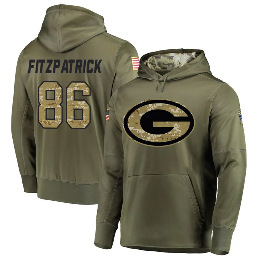 GB.Packers #86 John FitzPatrick Player Olive Salute to Service Pullover Hoodie Game Football Jerseys football jersey product view 1
