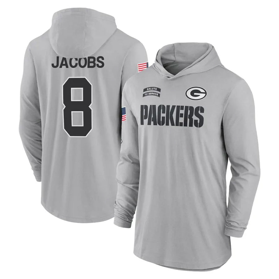 GB.Packers #8 Josh Jacobs Player Gray Salute to Service Hoodies Game Football Jerseys football jersey product view 1