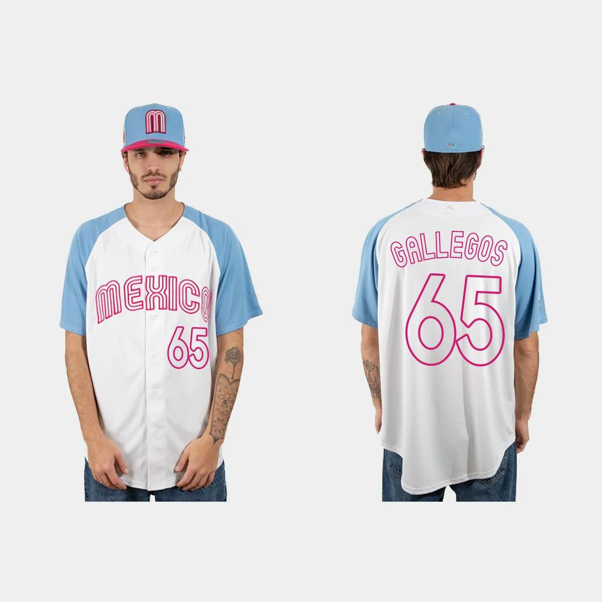 #65 GIOVANNY GALLEGOS MEXICO BASEBALL 2023 WORLD BASEBALL CLASSIC JERSEY ¨C WHITE BLUE Stitches Baseball Jerseys baseball jersey product view 1