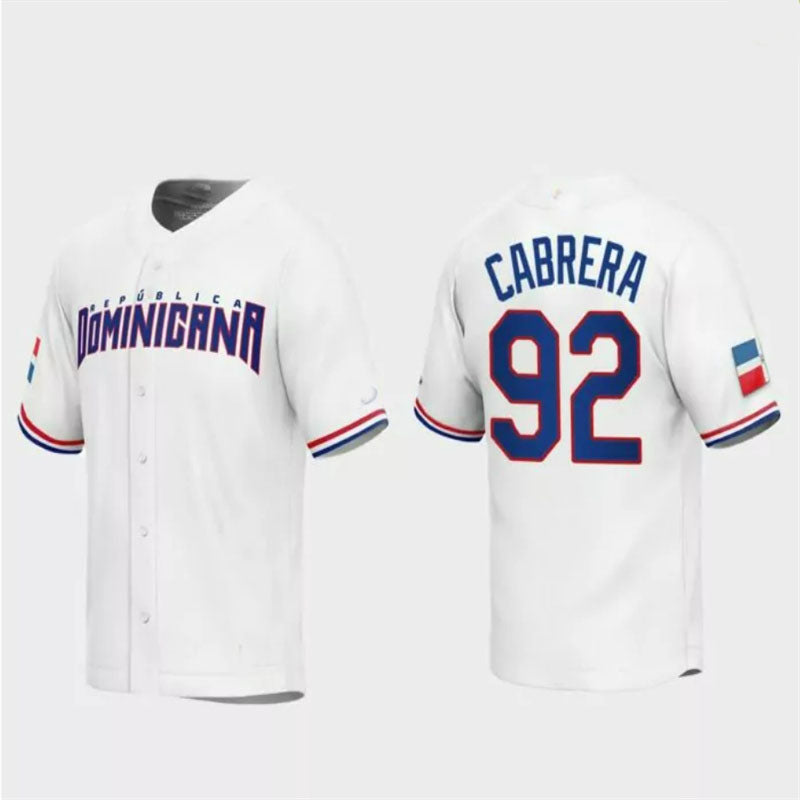 #92 Genesis Cabrera Dominican Republic Baseball 2023 World Baseball Classic Replica Jersey ¨C White Stitches Baseball Jerseys baseball jersey product view 1