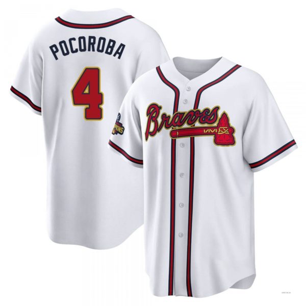 Atlanta Braves #4 Biff Pocoroba Gold White 2022 Program Jersey Stitches Baseball Jerseys baseball jersey product view 1