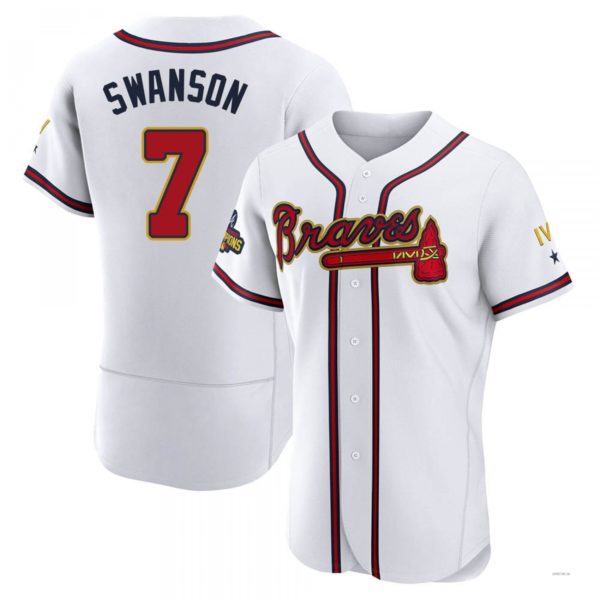 Atlanta Braves #7 Dansby Swanson Gold White 2022 Program Jersey Stitches Baseball Jerseys baseball jersey product view 1