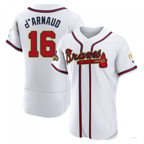 Atlanta Braves #16 Travis d¡¯Arnaud Gold White 2022 Program Jersey Stitches Baseball Jerseys baseball jersey product view 1