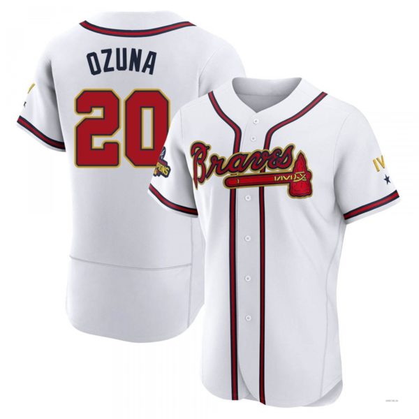 Atlanta Braves #20 Marcell Ozuna Gold White 2022 Program Jersey Stitches Baseball Jerseys baseball jersey product view 1
