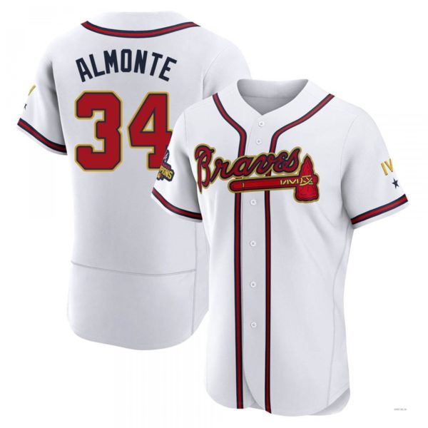 Atlanta Braves #34 Abcneam Almonte Gold White 2022 Program Jersey Stitches Baseball Jerseys baseball jersey product view 1