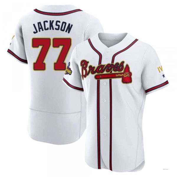 Atlanta Braves #77 Luke Jackson Gold White 2022 Program Jersey Stitches Baseball Jerseys baseball jersey product view 1