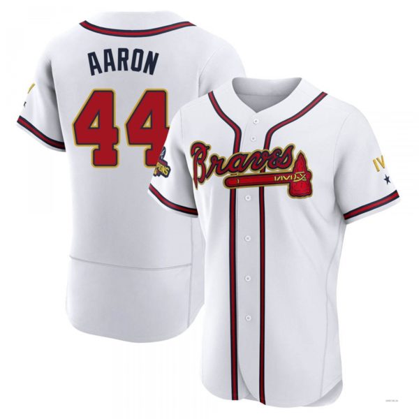 Atlanta Braves #44 Hank Aaron Gold White 2022 Program Stitches Baseball Jerseys baseball jersey product view 1