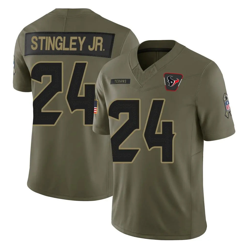 H.Texans #24 Derek Stingley Jr. Player Salute To Service Olive Football Jerseys football jersey product view 1