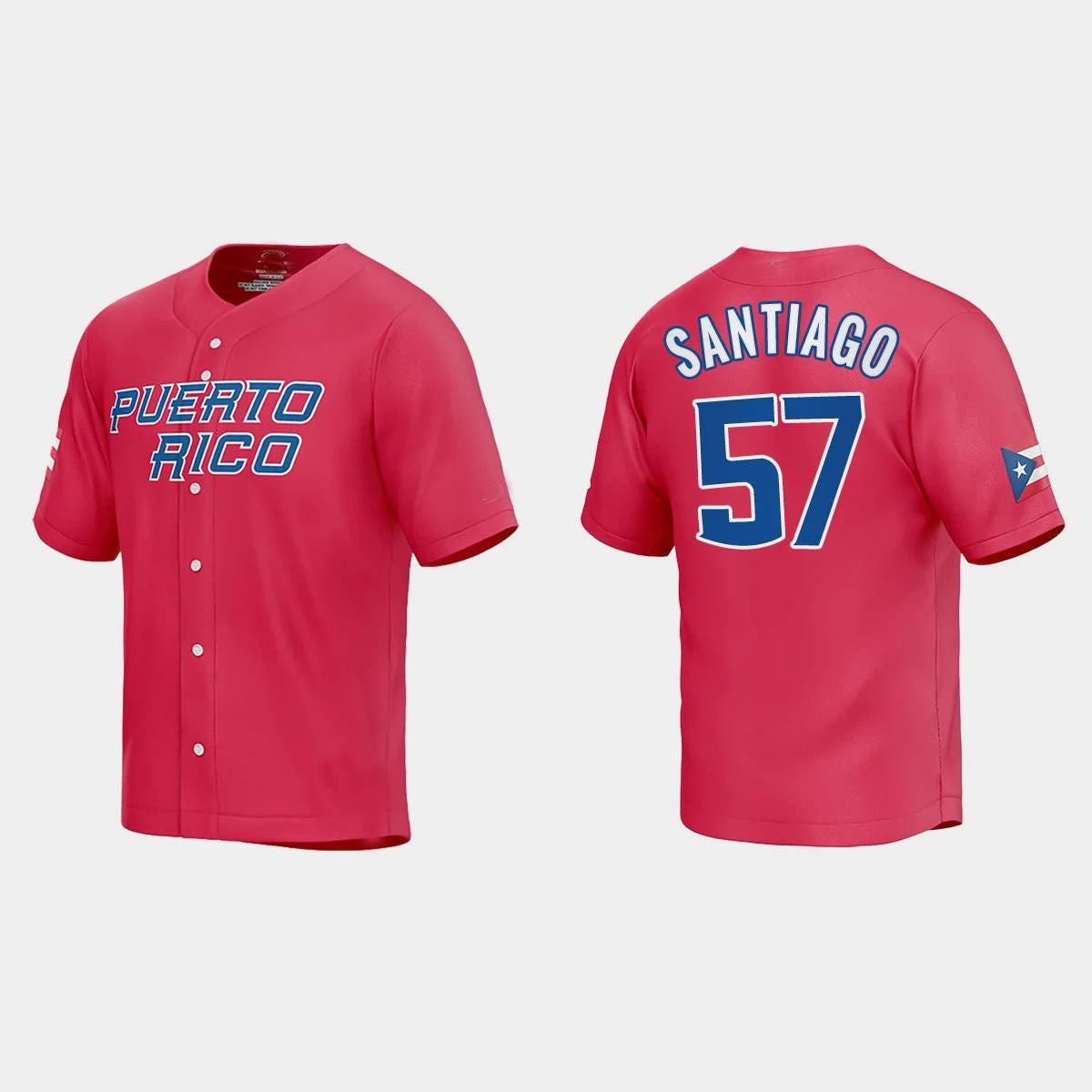 #57 HECTOR SANTIAGO PUERTO RICO BASEBALL 2023 WORLD BASEBALL CLASSIC JERSEY ¨C RED Stitches Baseball Jerseys baseball jersey product view 1