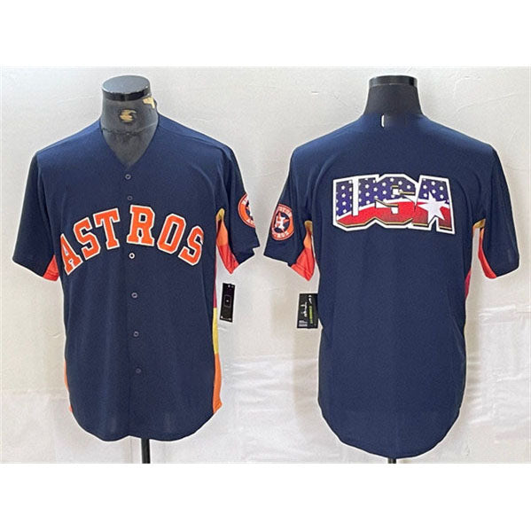 Houston Astros Navy Team Big Logo With Patch Cool Base Stitched Baseball Jersey baseball jersey product view 1