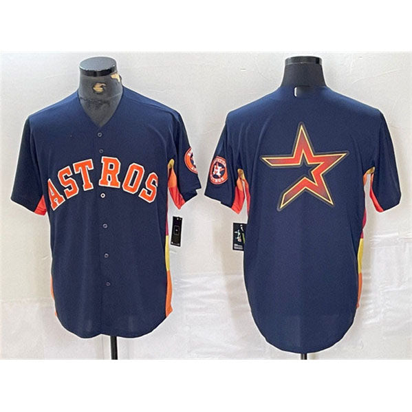 Houston Astros Navy Team Big Logo With Patch Cool Base Stitched Baseball Jersey baseball jersey product view 1